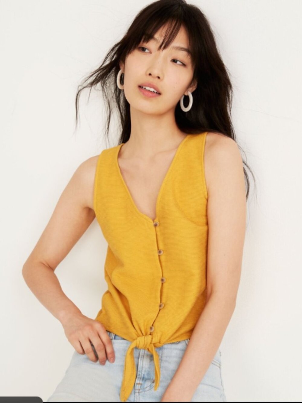 Texture & Thread Mustard Yellow Tie-Front Sweater Tank Top - Size Small